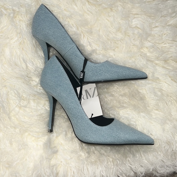 ZARA HIGH HEEL SHOES DENIM SZ 7.5 NEW - Picture 8 of 10